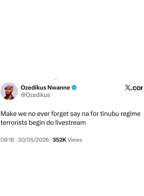 Let?s not forget that terrorists started live-streaming under Tinubu?s regime - Music producer Ozedikus
